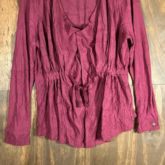 Knox Rose Womens Blouse Burgundy Waist Tie Peplum Long Sleeve Stretch Large - Picture 3 of 12